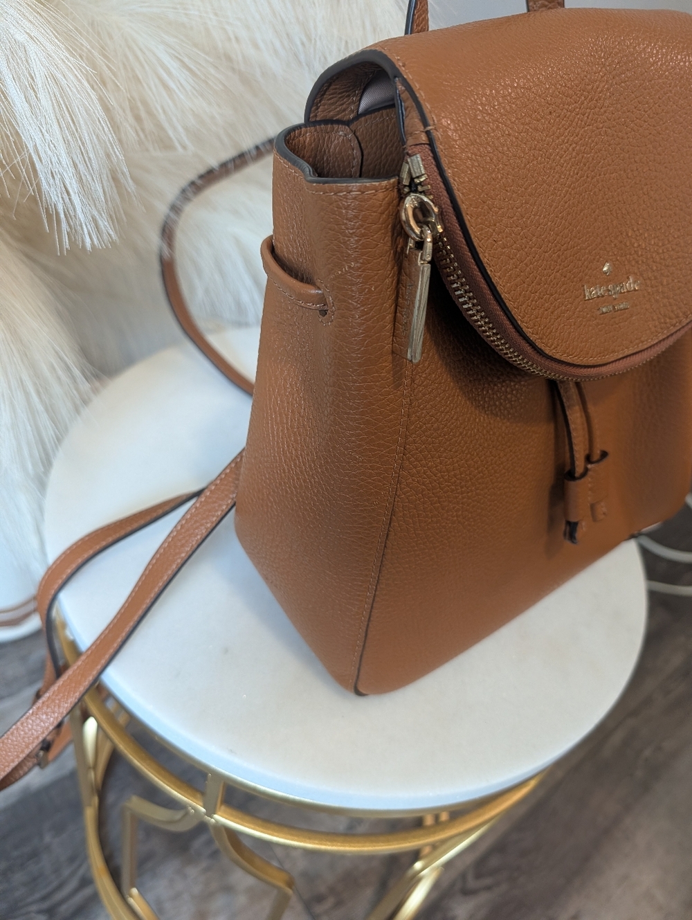 kate spade Pebbled Leather Drawstring Backpack in Tan - Picture 4 of 16